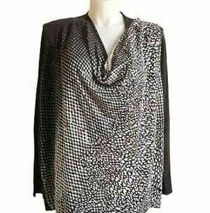 *NEW! NEW DIRECTIONS DRAPED COWL NECK PLUS SIZE TOP 2X  BLACK WHITE PULL OVER